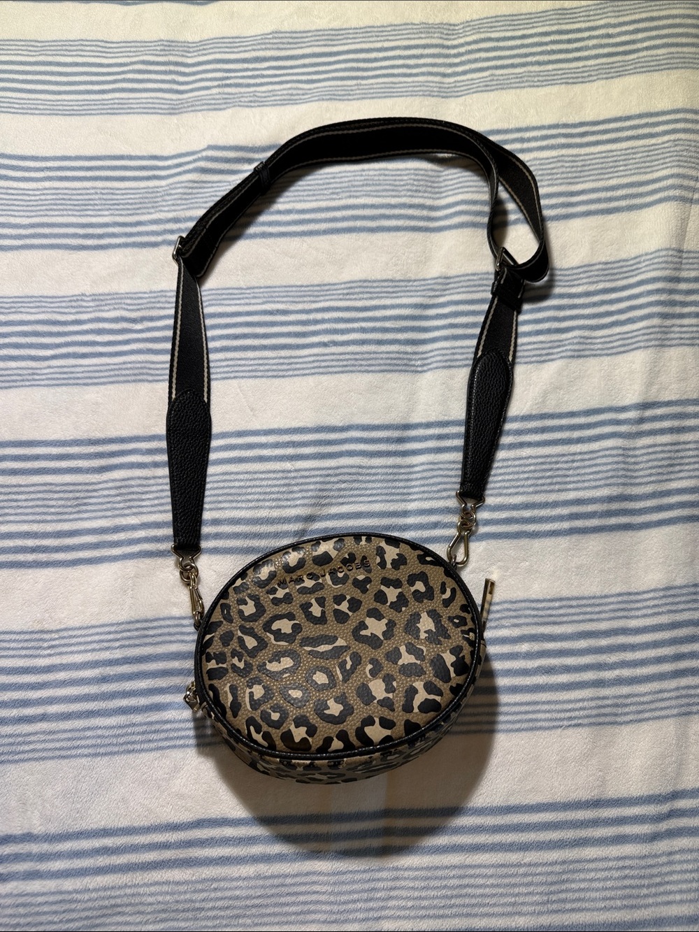 Marc Jacobs Leopard Print Round Crossbody Bag with Black Strap